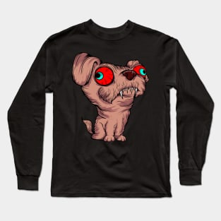 crazy dog pet cartoon illustration red eyes Long Sleeve T-Shirt